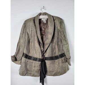 JR Nites Carol Lin Shawl Collar Evening Jacket Size 18W Black Beaded Tie-Waist